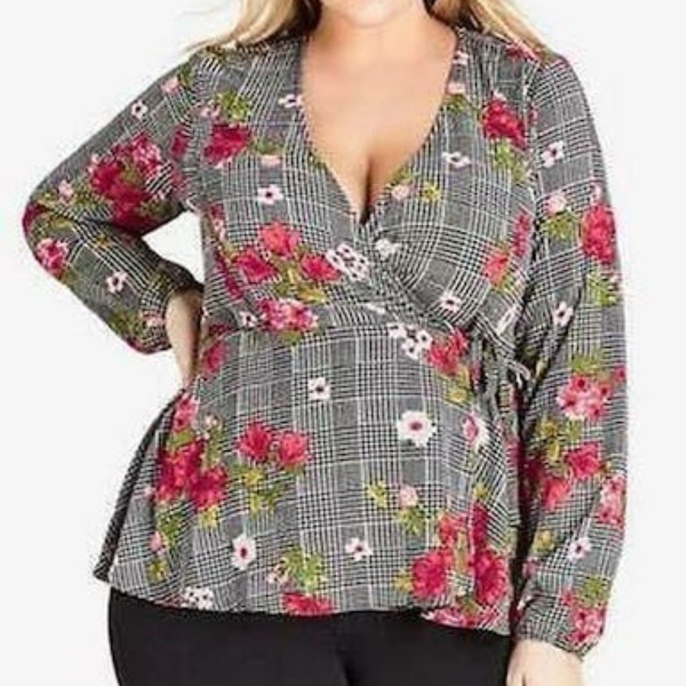 CITY Chic Trendy Plus Size Floral-Print Wrap Blouse, Size Small-16